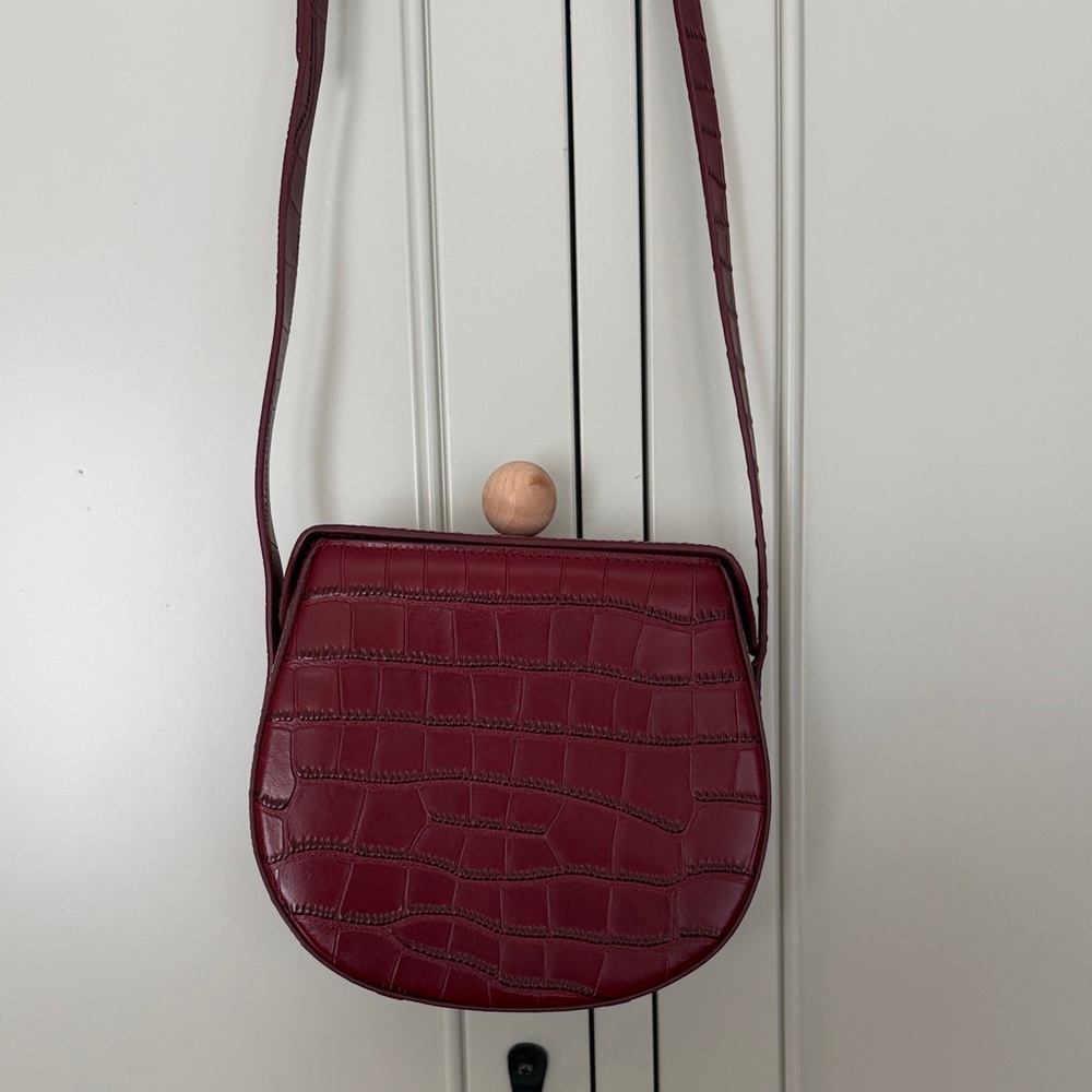 Soludos Burgundy Croc-Embossed Crossbody Bag